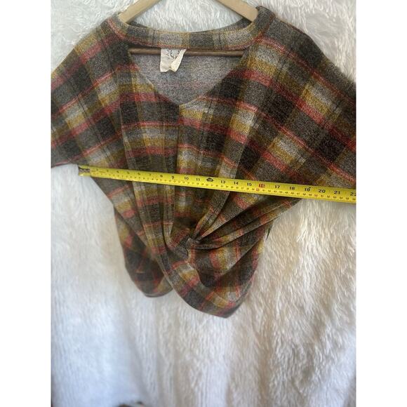 Fantastic Fawn Womens Plaid Boho Criss Cross Top Size M Grunge Indie Western - Picture 11 of 11